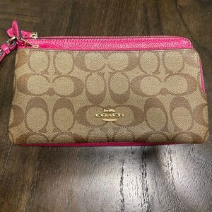 Coach Brown and Pink Signature Wristlet